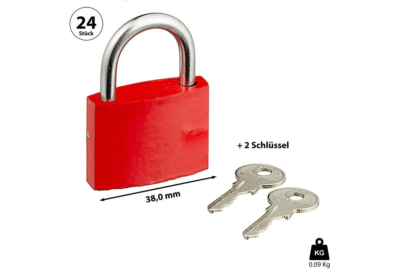 CEPEWA Vorhängeschloss Liebesschloss 24 Stück Display 3,8cm rot Metall 2fach 2 Schlüssel Bild 5