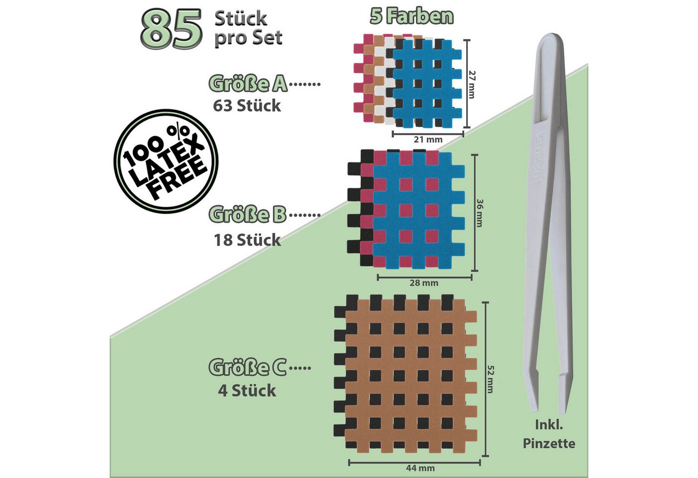 ALPIDEX Kinesiologie-Tape Gittertape Cross Tape Gitterpflaster verschiedene Größen und Mengen (85-St)