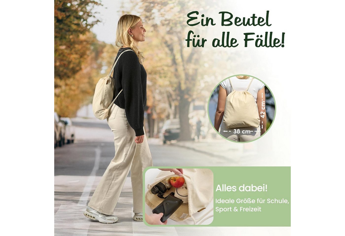 Naturstube Bastelkalender Baumwoll Turnbeutel natur Sportbeutel Zuziehbeutel Bild 3