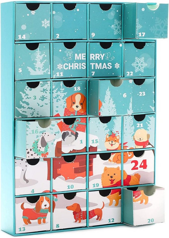 BRUBAKER befüllbarer Adventskalender DIY Hunde Weihnachtskalender zum Befüllen für Leckerlis (1-tlg), Kalender Weihnachten für Haustiere - 32,5 cm Bild 3