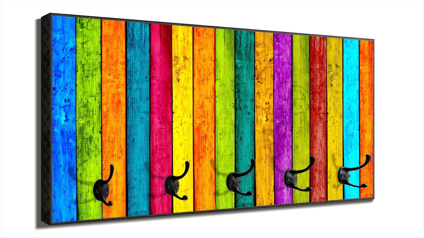 Wallario Garderobenpaneel Buntes Holz - bunte Streifen mit Farbe und Holzstruktur (1-teilig, inkl. Haken und Befestigung), 80x40cmHolz Bild 4
