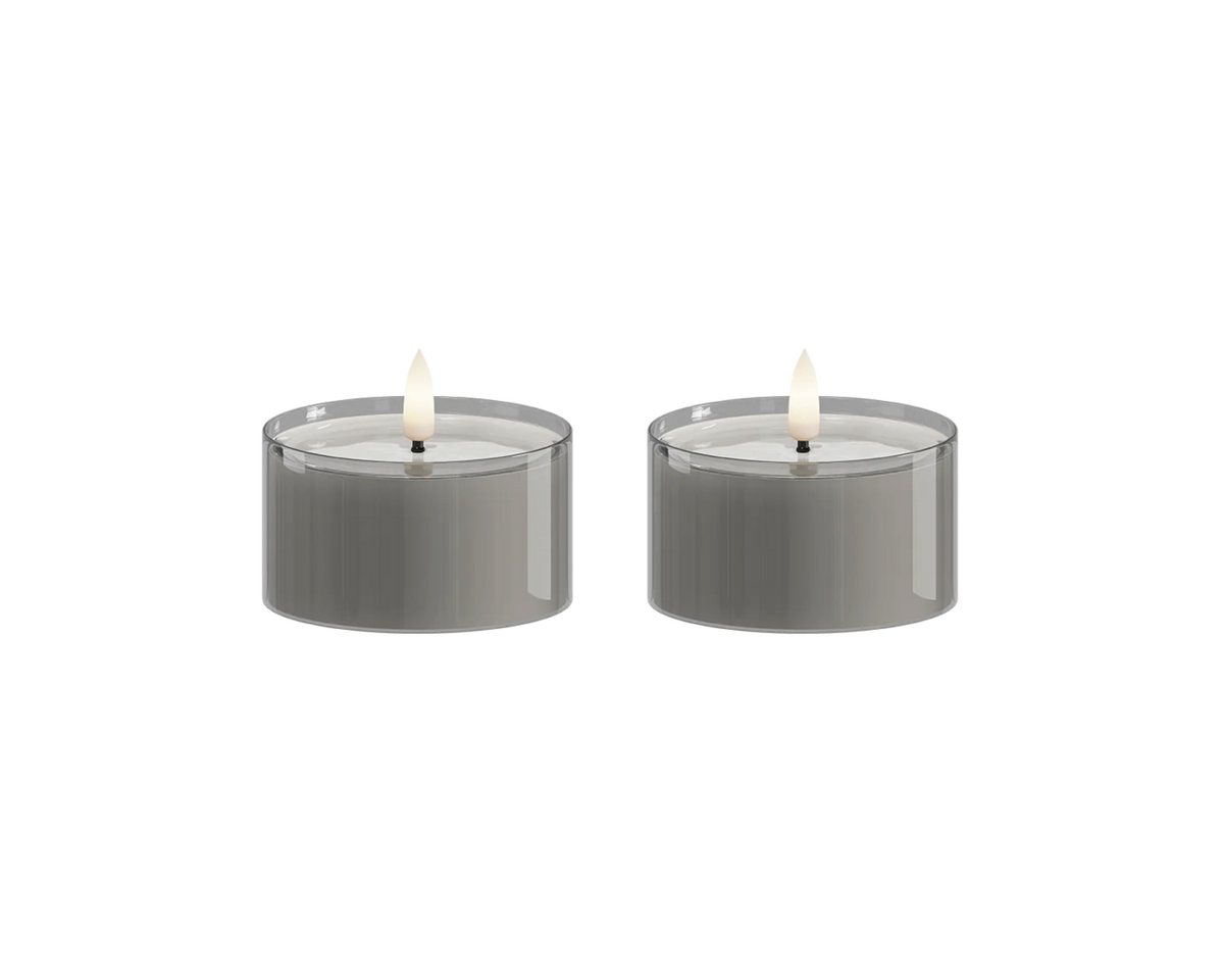 Deluxe Homeart LED-Kerze LED Teelicht im Glas grau – 2er Set Delight Candles von Deluxe Homeart