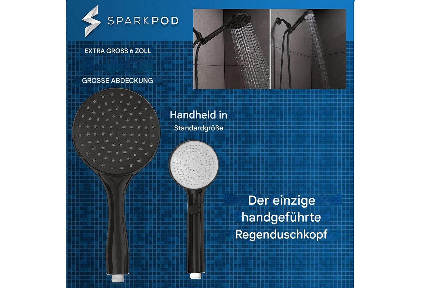 sparkpod Handbrause XXL Regendusche Hochdruck Handbrause 6 Strahlarten Bronze, (Vintage-Design mit modernster Hochdrucktechnologie für entspannende Duschen, 4-tlg., Rustikale Regendusche mit Hochdruckleistung und großem Duschkopf), Elegante Ölgeriebene Bronze-Beschichtung für rustikales Design Bild 2