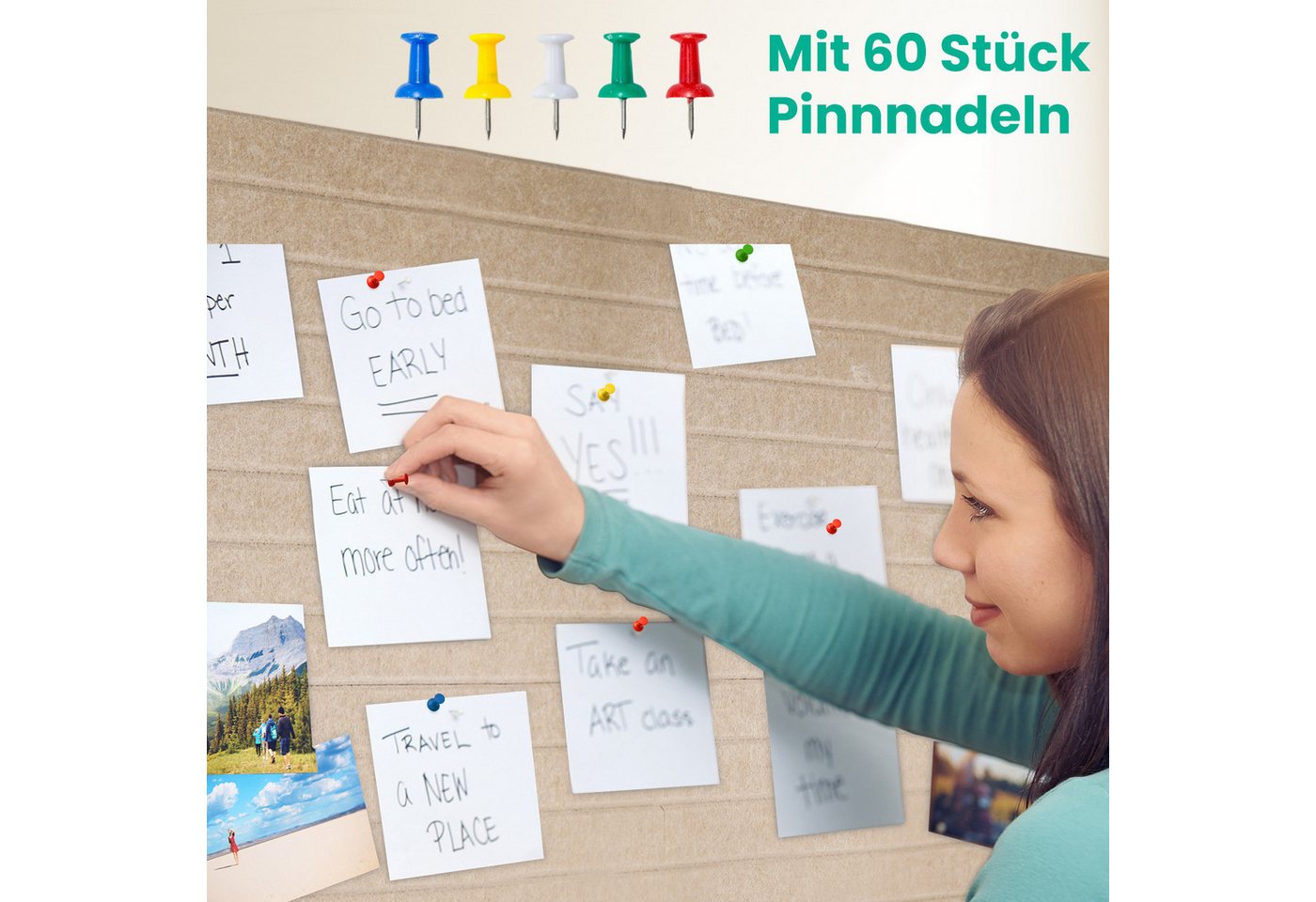 Youyijia Bastelfilz 12 Stück Filz Pinnwand mit 60 Pinnnadeln Selbstklebende Filzboard