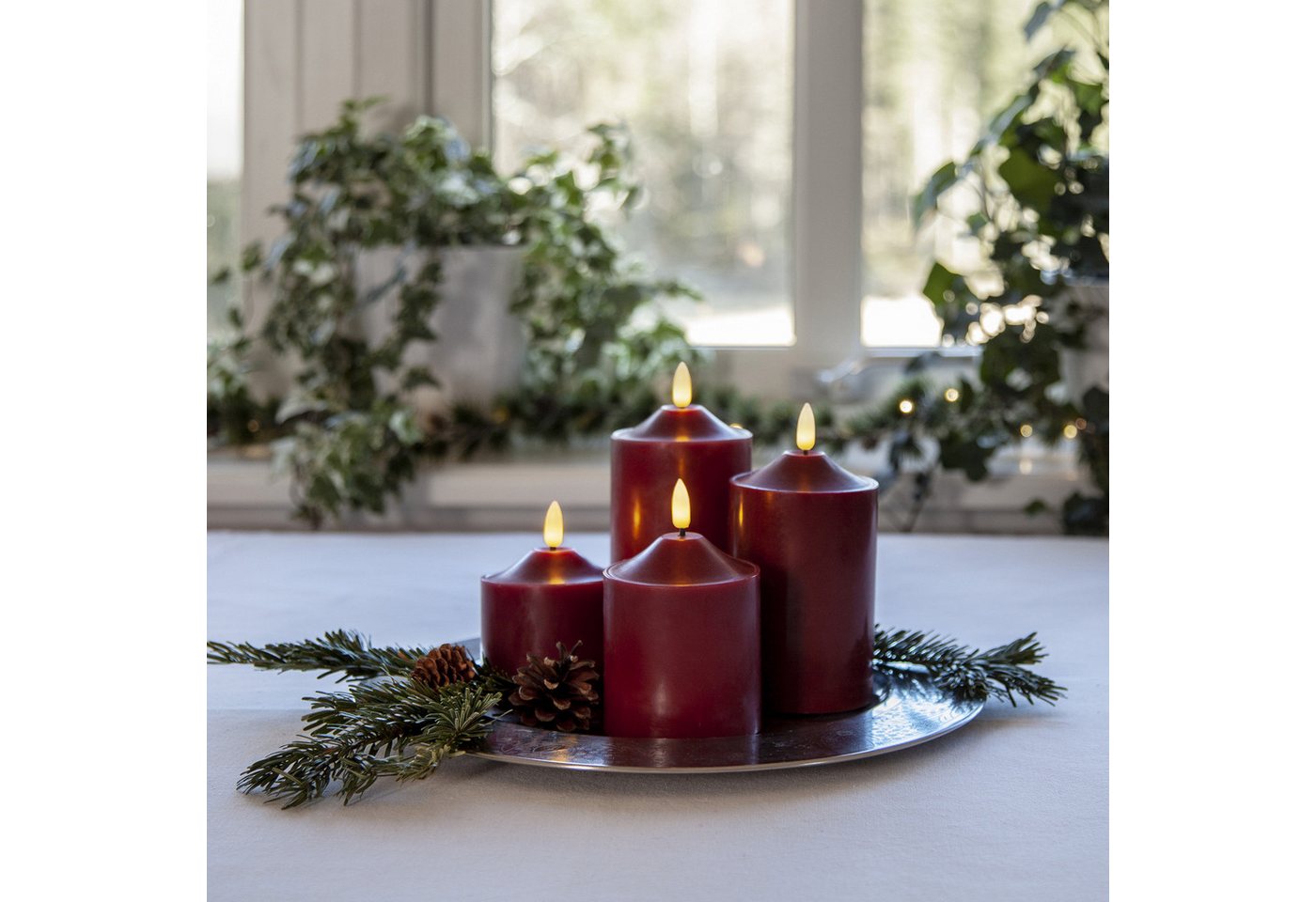 MARELIDA LED-Kerze LED Kerzenset Adventskerzen Weihnachten flackernd 4 Größen Timer rot, LED Classic, warmweiß (2100K bis 3000K)