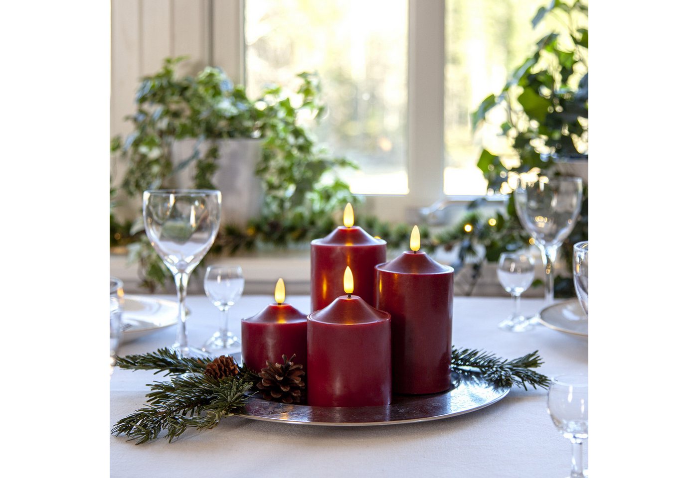 MARELIDA LED-Kerze LED Kerzenset Adventskerzen Weihnachten flackernd 4 Größen Timer rot, LED Classic, warmweiß (2100K bis 3000K) Bild 3