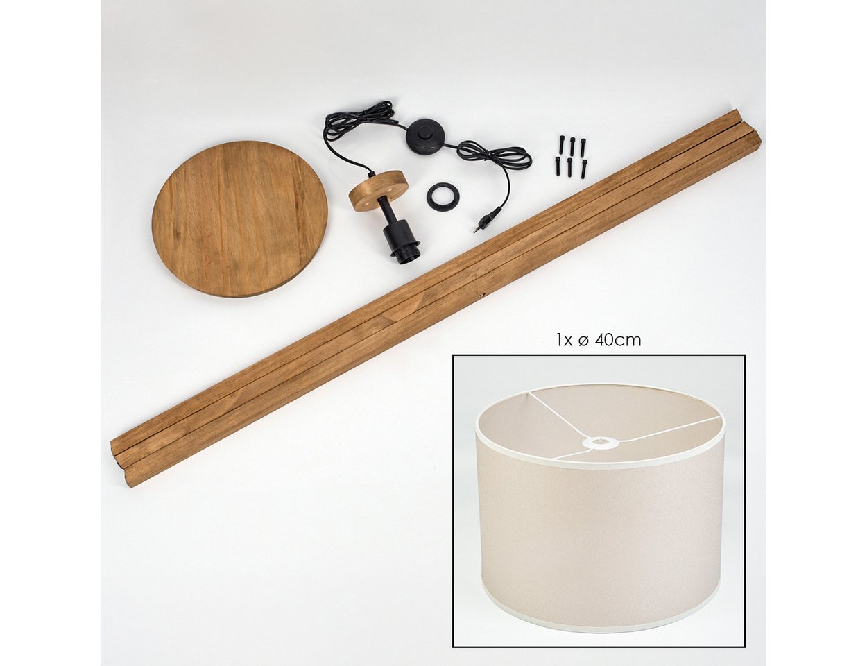 hofstein Stehlampe Stehlampe aus Holz/Stoff in Natur/Beige/Weiß, Leuchte im Boho-Style, ohne Leuchtmittel, skandinavisches Design (40 cm), Fußschalter u. Ablagefläche, 1 x E27