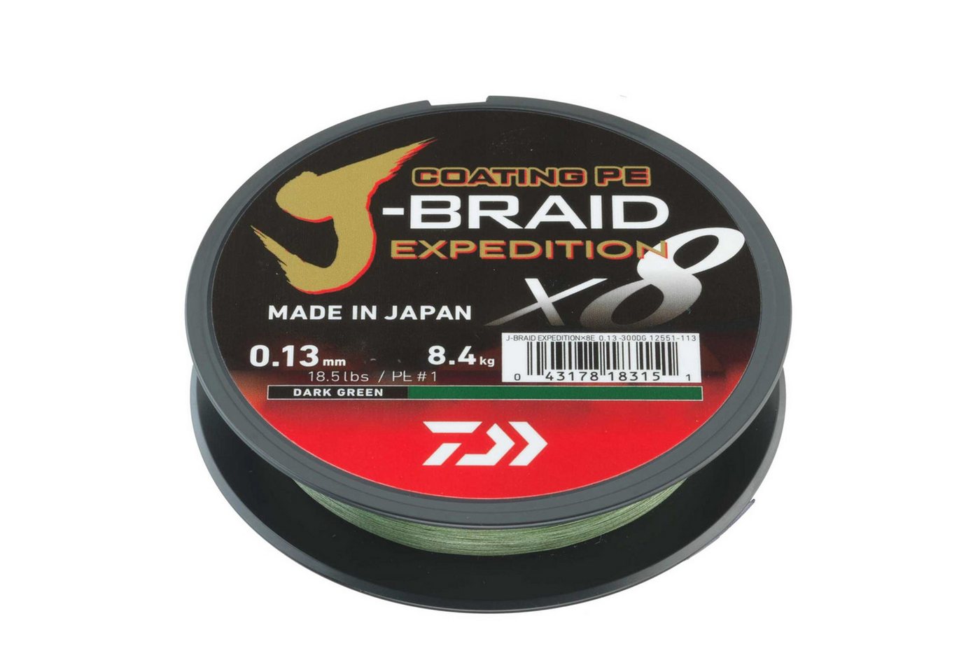 Daiwa Angelschnur, 300 m Länge, Daiwa J-Braid Exped. X8E 0.13mm-300m d. green Geflochtene Schnur
