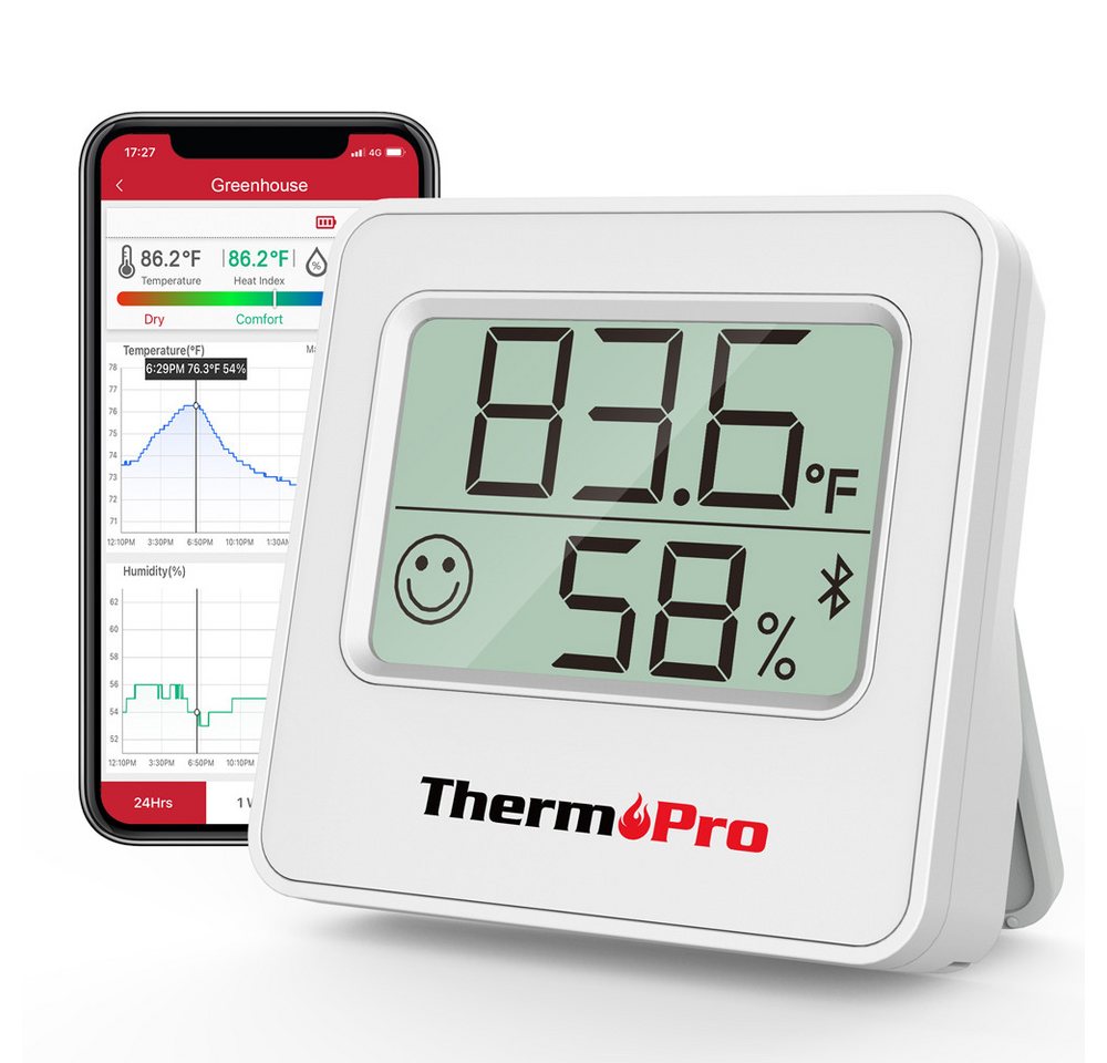 ThermoPro Hygrometer TP357 Bluetooth Thermo-Hygrometer, (1-St), Bluetooth-Thermo-Hygrometer mit App, 80 m Reichweite, Alarm Bild 4