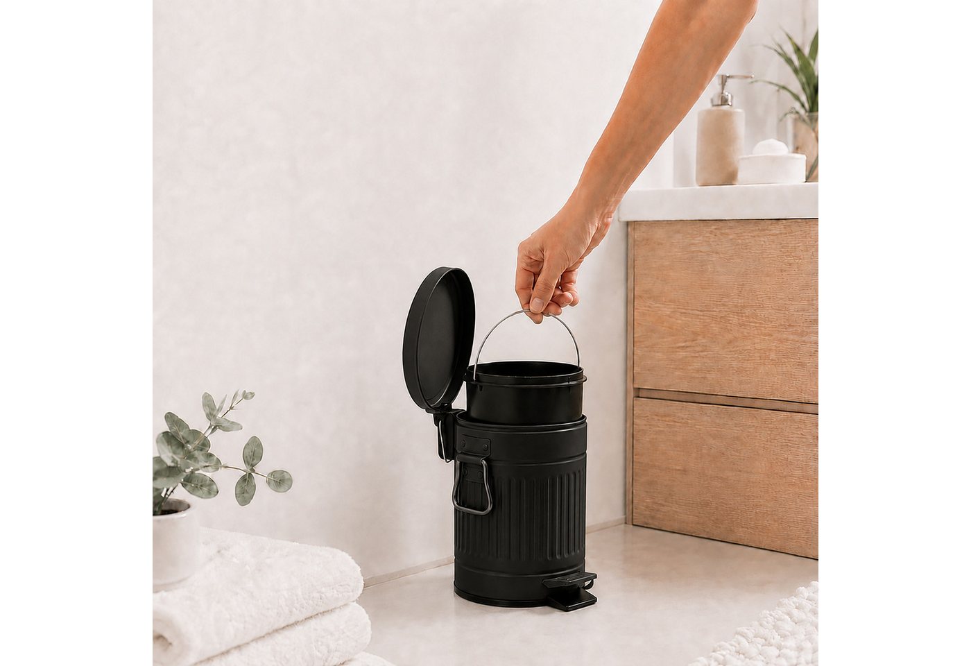 relaxdays Kosmetikeimer Retro Kosmetikeimer 3 Liter, schwarz Bild 5
