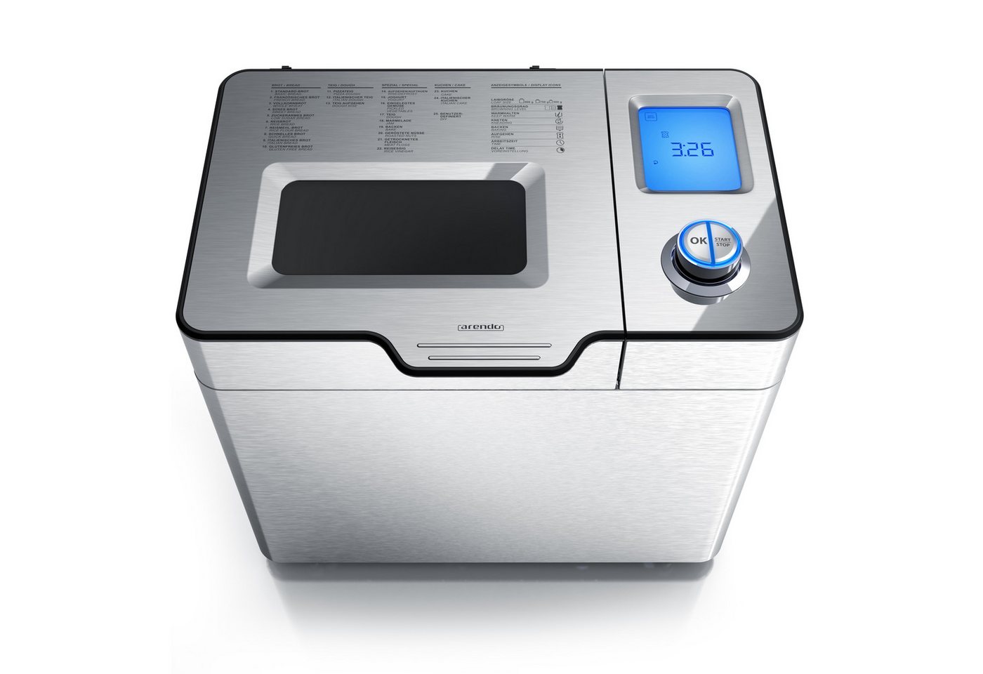 Arendo Brotbackautomat Brotbackautomat 25 Programme, 1kg Kapazität, automatisches Zutatenfach, 25 Programme, 550 W, glutenfreies Backen, Joghurtfunktion, BPA-frei, Direktantrieb Bild 5