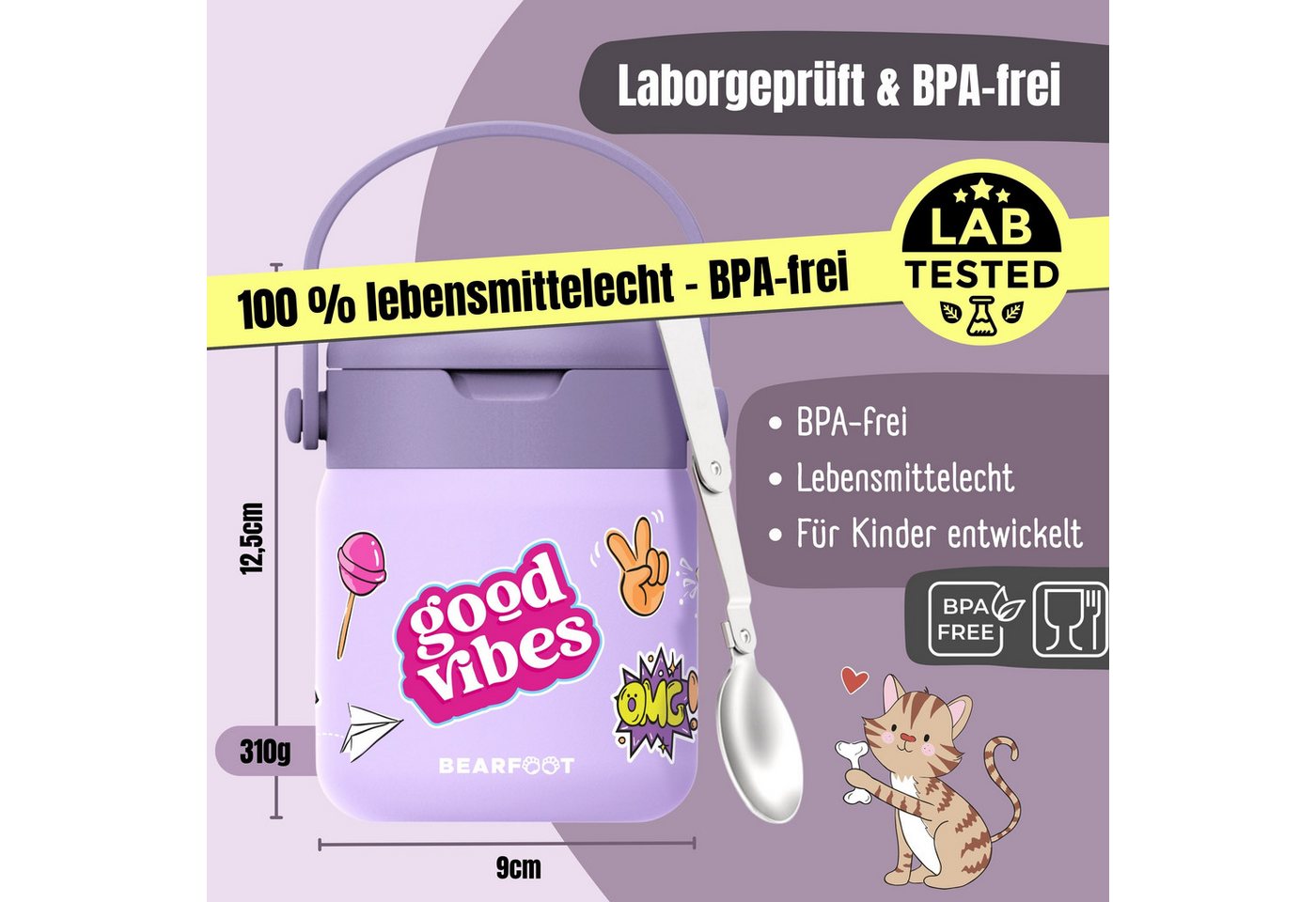 BEARFOOT Trinkflasche Thermobehälter Kinder Edelstahl - Sticker lila, Thermobehälter, auslaufsicher, Edelstahl, Food jar, BPA-frei Bild 2