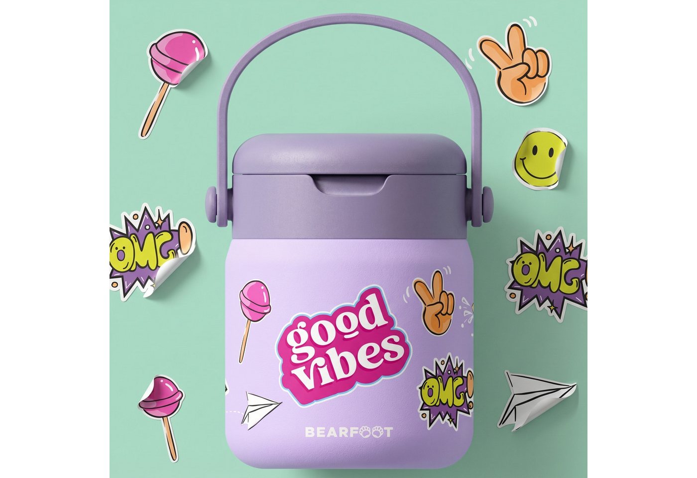 BEARFOOT Trinkflasche Thermobehälter Kinder Edelstahl - Sticker lila, Thermobehälter, auslaufsicher, Edelstahl, Food jar, BPA-frei Bild 5