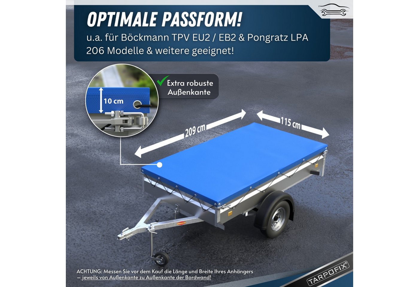 Tarpofix® Schutzplane Tarpofix Anhängerplane 209x115 cm & 209x134 cm PVC Abdeckplane, Flachplane 209x115 cm, Blau, PVC wasserdicht Bild 3