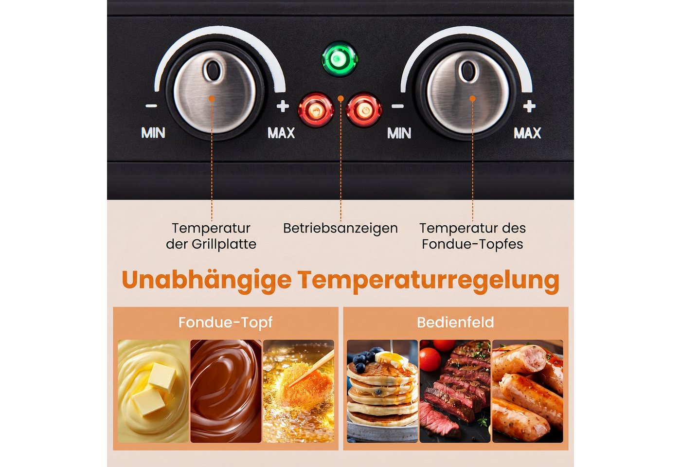 COSTWAY Raclette Grill Elektrogrill mit Fondue, 8 Raclettepfännchen, 2200 W, doppelter Thermostate, Fondue