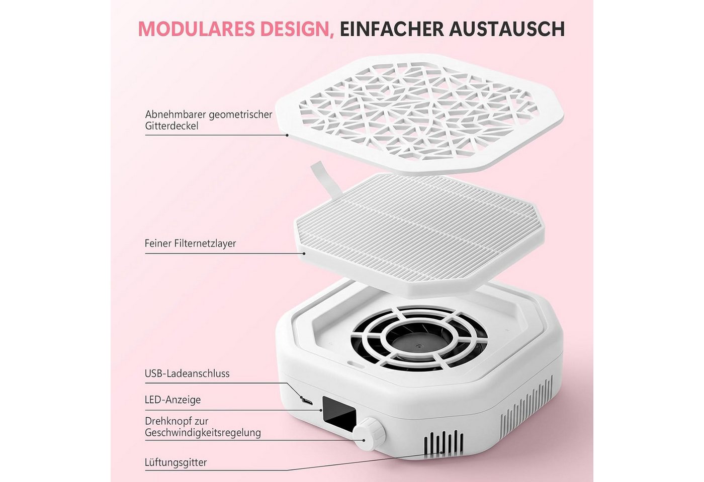inschimmer Maniküre-Pediküre-Set Nagelstaubsammler 4200RPM 10 Saugmodi Nagelstaubsauger für Maniküre