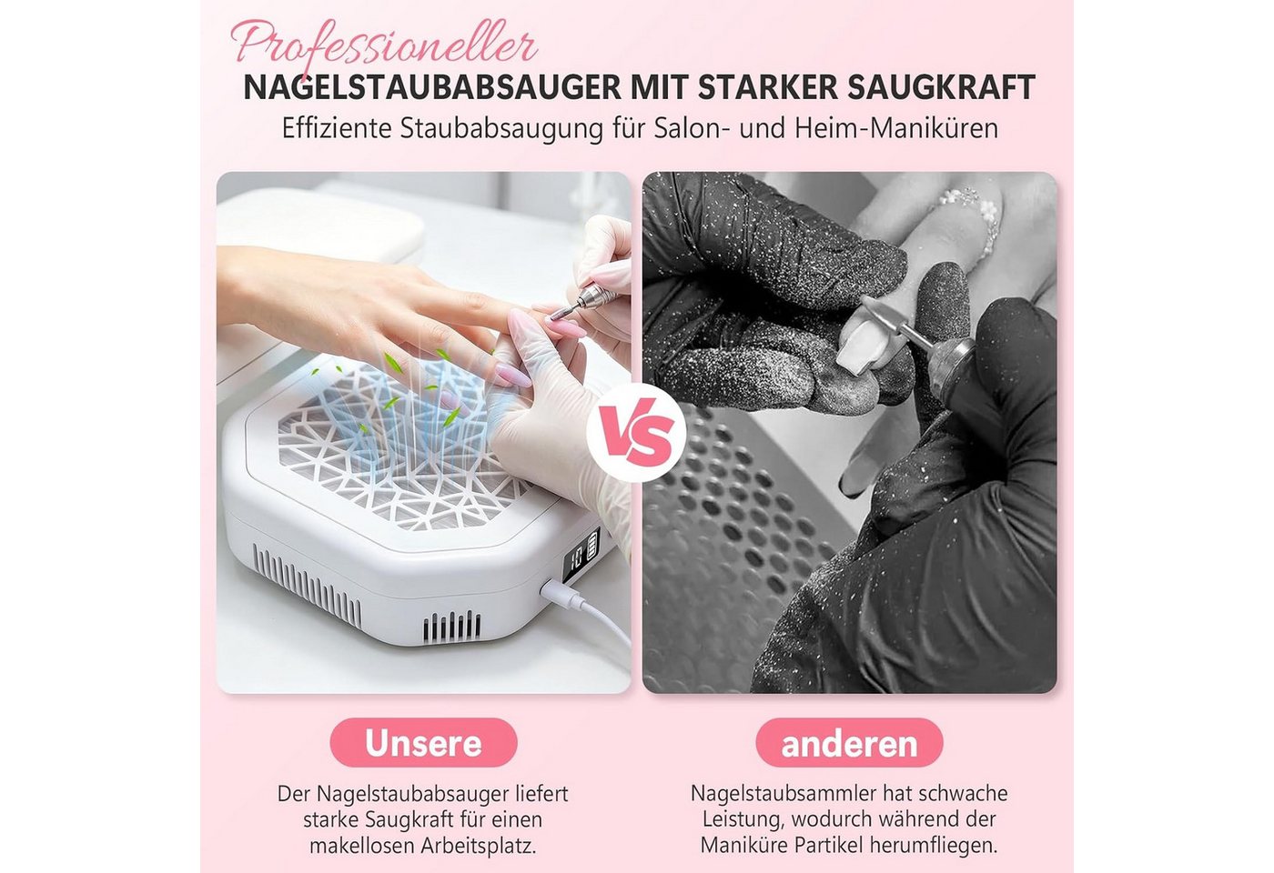 inschimmer Maniküre-Pediküre-Set Nagelstaubsammler 4200RPM 10 Saugmodi Nagelstaubsauger für Maniküre Bild 3