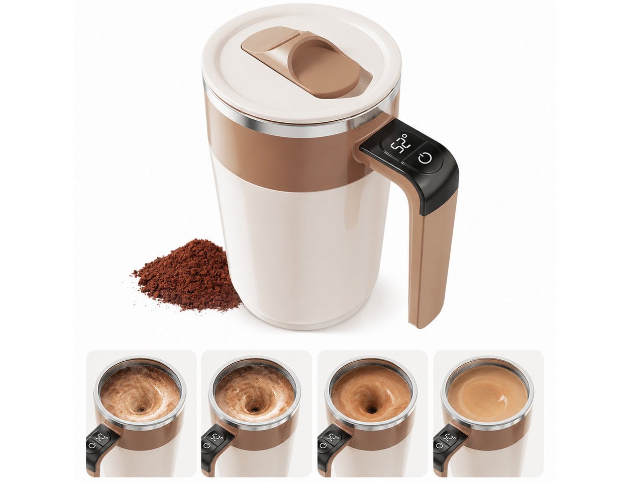 Luckice Akku-Stabmixer Elektrischer Rührbecher, BPA‑frei, Edelstahl‑Innenbehälter, 1 W, Magnetische automatische Rührfunktion ohne Löffel