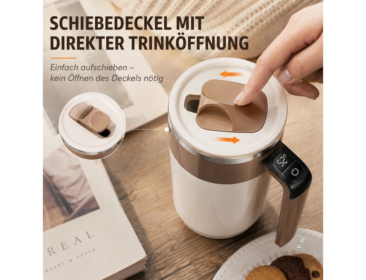 Luckice Akku-Stabmixer Elektrischer Rührbecher, BPA‑frei, Edelstahl‑Innenbehälter, 1 W, Magnetische automatische Rührfunktion ohne Löffel Bild 3