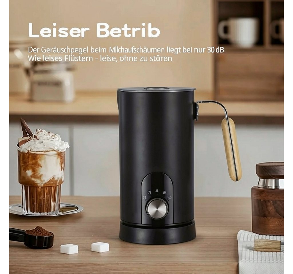 BBG Milchaufschäumer Elektrischer Milchaufschäumer mit Drehknopf, 5 Modi, Heiß & Kalt, 500 W, 350ml Milch erhitzen, 150ml Milchschaum, Leise 30dB Bild 2