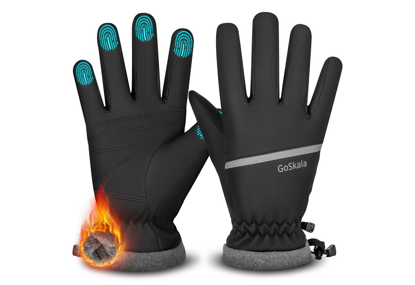 GoSkala Skihandschuhe Thermo Winterhandschuhe Touchscreen Fahrradhandschuhe Thermohandschuhe (Set) Touchscree, Wasserabweisend, Winddicht, Rutschfeste, reflektierende Bild 2