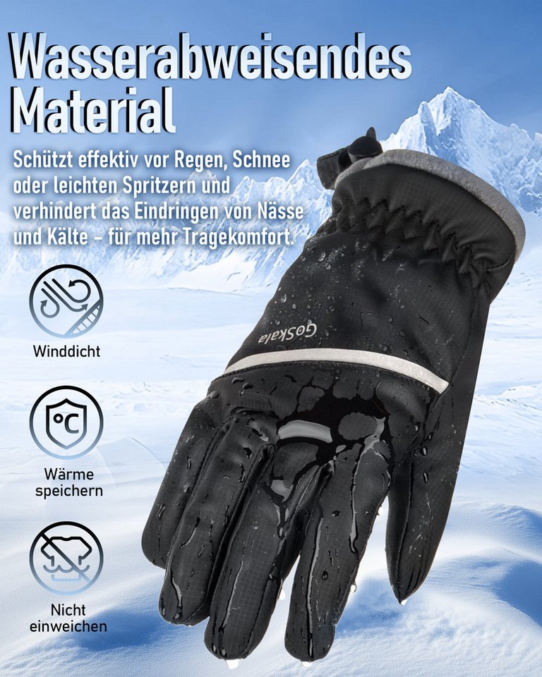 GoSkala Skihandschuhe Thermo Winterhandschuhe Touchscreen Fahrradhandschuhe Thermohandschuhe (Set) Touchscree, Wasserabweisend, Winddicht, Rutschfeste, reflektierende Bild 5