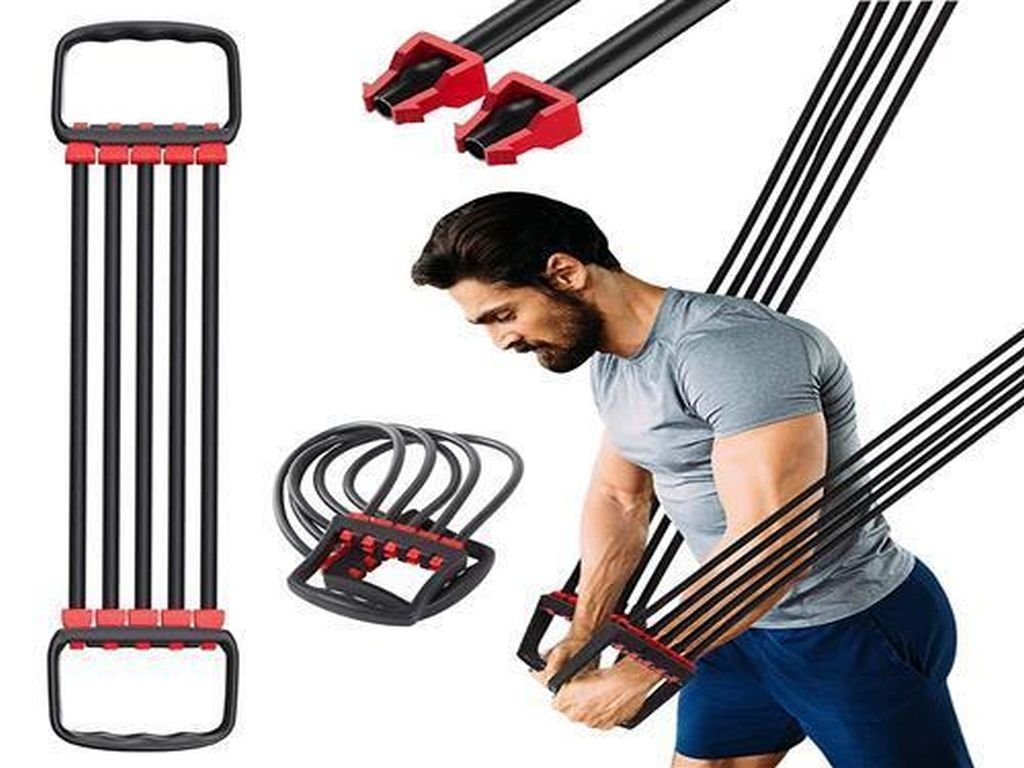 VERK GROUP Gymnastikstäbe 5 Fitnessbänder 40 kgs Widerstandsbänder Fitness Gym Yoga Sport Brust Bild 2