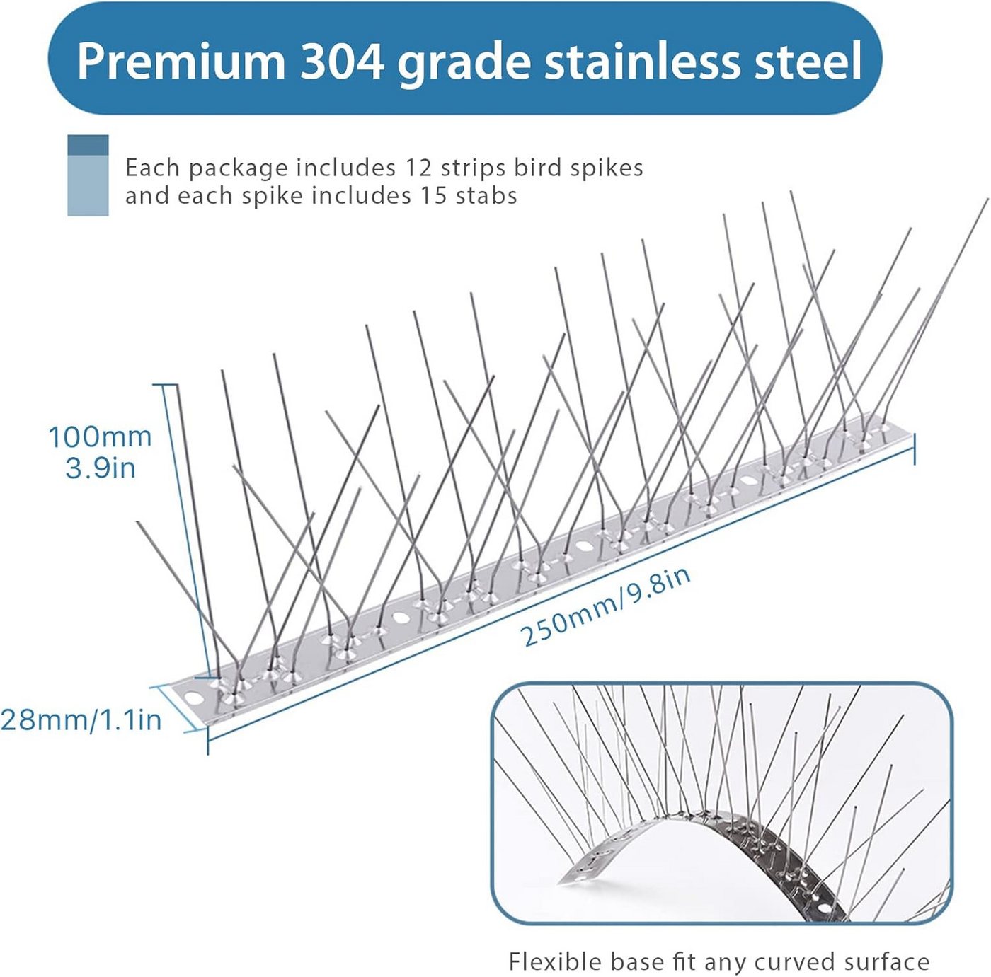 FELIXLEO Vogelpfeife Vogelspikes für Tauben 3 m Edelstahl Zaunspikes kleine Vögel, (1-St)