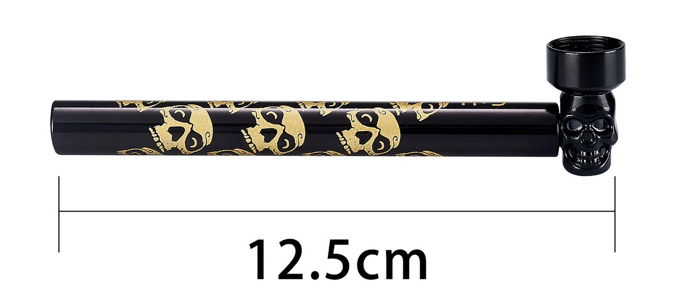 CHAMP HIGH Handpfeife TABAKPFEIFE SKULL 12,5cm aus Glas mit 5 Sieben Glaspfeife 386 (Gold), Rauchpfeife mini Pfeife Tabak Pipe Siebe Bild 2