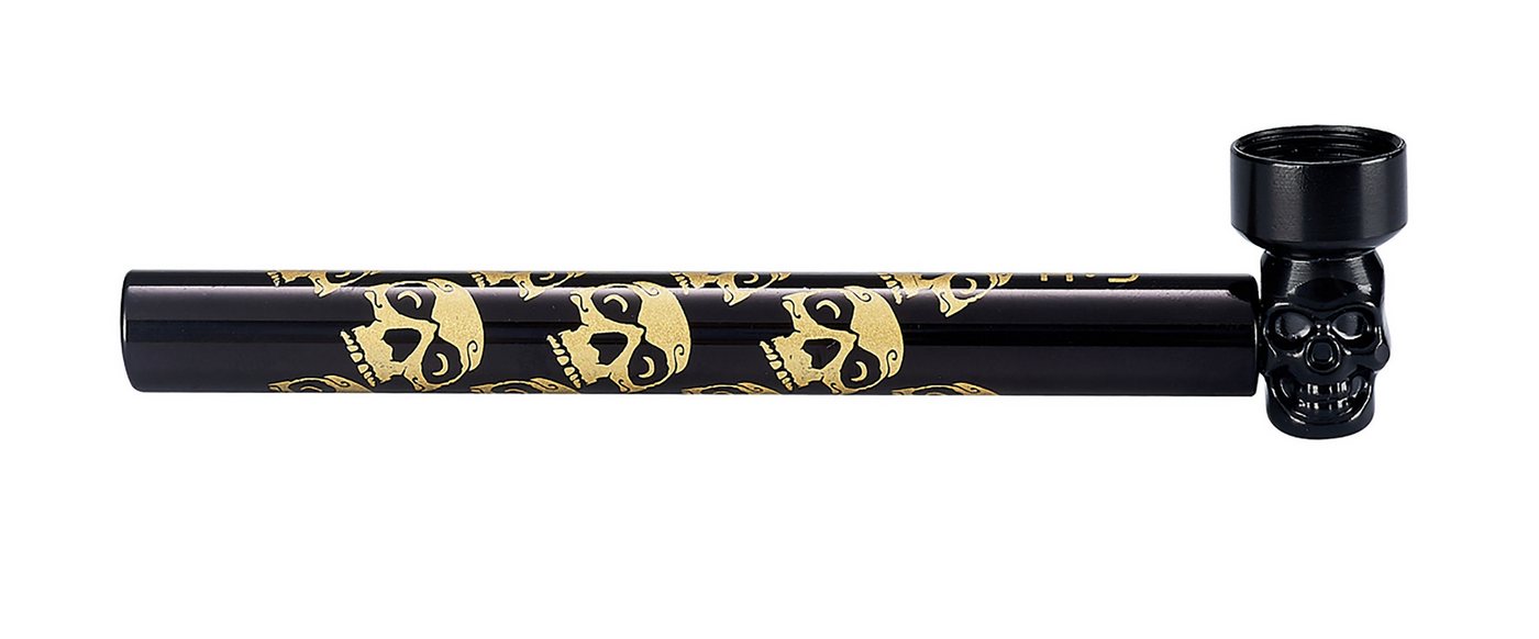 CHAMP HIGH Handpfeife TABAKPFEIFE SKULL 12,5cm aus Glas mit 5 Sieben Glaspfeife 386 (Gold), Rauchpfeife mini Pfeife Tabak Pipe Siebe Bild 3