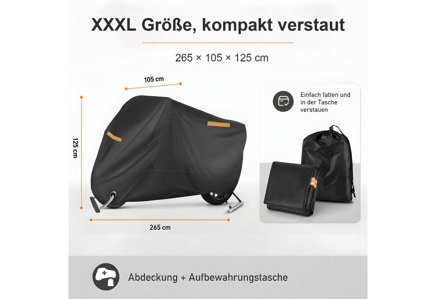 AIMAX Fahrradschutzhülle Fahrradabdeckung XXXL Wetterfest Wasserdicht 265*105*125cm Faltgarage (210D Polyester Gewebe Outdoor Schutzplane mit UV- & PU-Beschichtung, Fahrradplane Regenschutz mit Schlosslöcher, Fahrrad Abdeckplane), für 1-2 Fahrräder, Motorräder, E-Bikes und Roller geeignet Bild 3