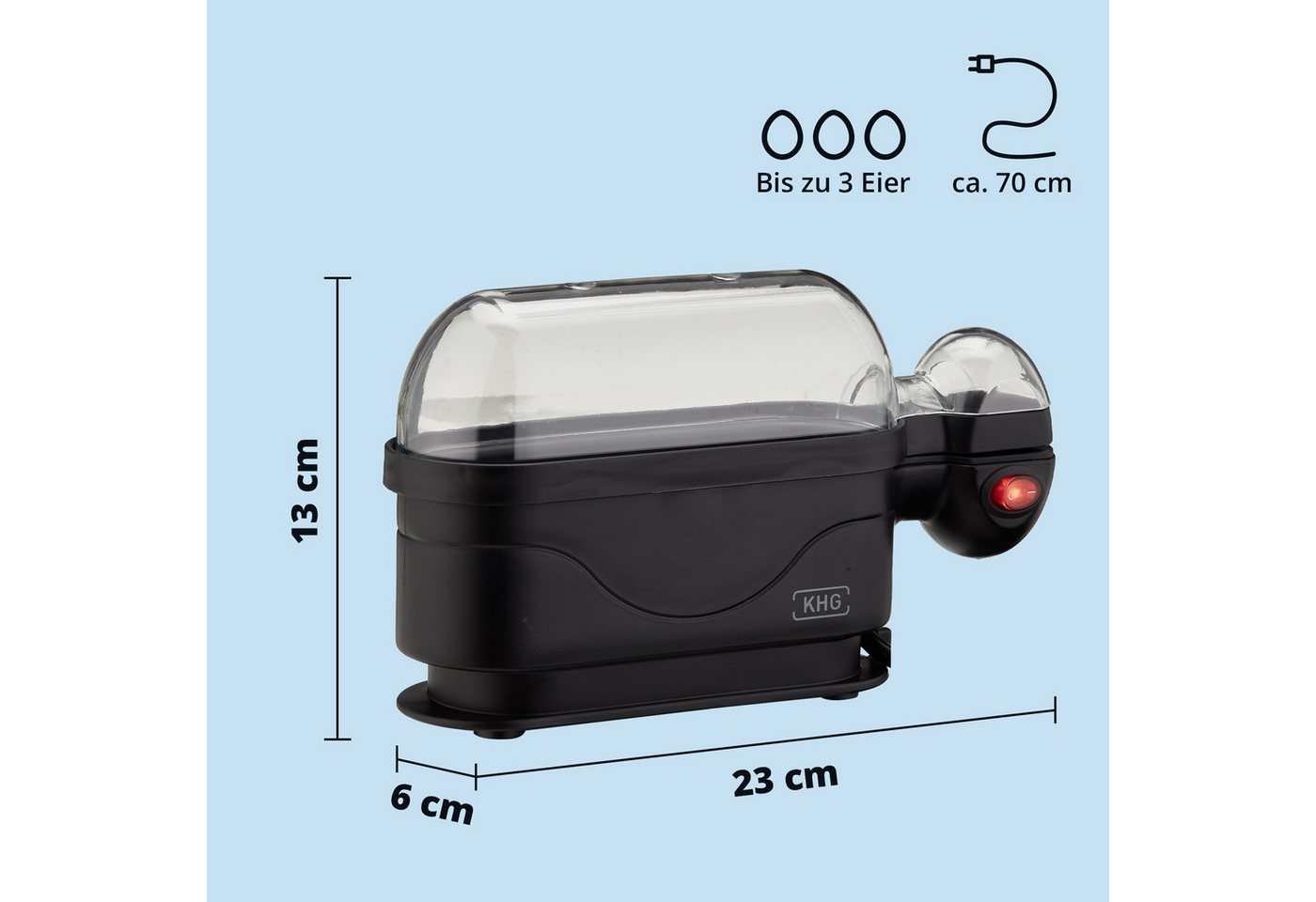KHG Eierkocher für bis zu 3 Eier, inkl. Messbecher mit Nadel, Anzahl Eier: 3 St., 380 W, Aluminiumheizplatte, inkl. Kabelaufwicklung Bild 2