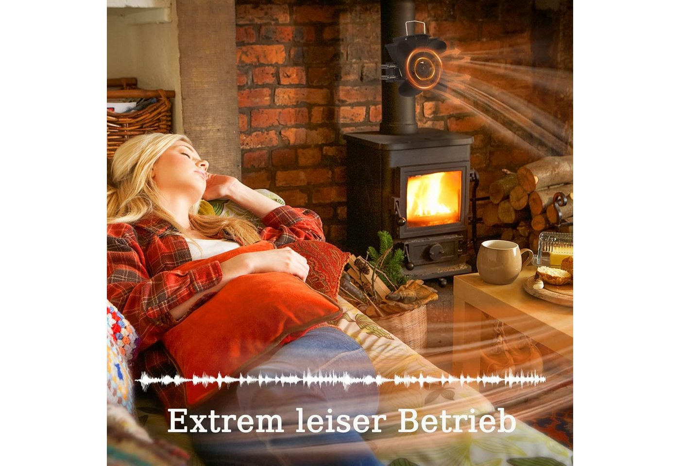 FIVMEN Kaminventilator Ofenventilator Kaminventilator Hängender Kaminlüfter mit 4 Flügeln, Ventilator Heizbetriebener Ofenventilator für Holz, Ofenrohr, Kamin
