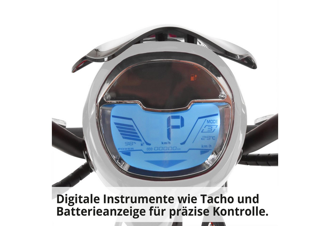 Hecht E-Mofaroller BETIS Silver 48V Lithium-Akku bürstenloser Motor, 45 km/h, mit Straßenzulassung Scheibenbremsen Pedalantrieb LED