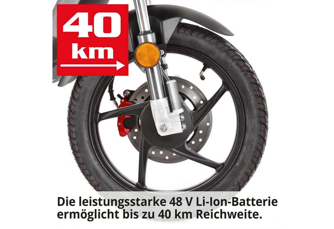 Hecht E-Mofaroller BETIS Silver 48V Lithium-Akku bürstenloser Motor, 45 km/h, mit Straßenzulassung Scheibenbremsen Pedalantrieb LED Bild 2