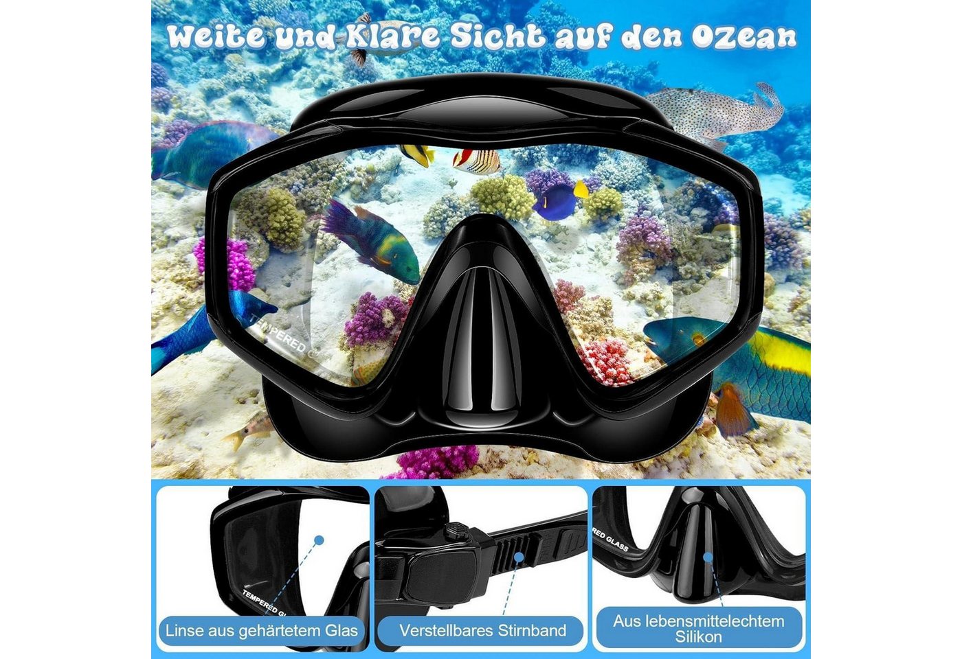 LuxusKollektion Tauchset Schnorchelset Erwachsene Taucherbrille Trocken Schnorchel Gehärtetes Bild 5