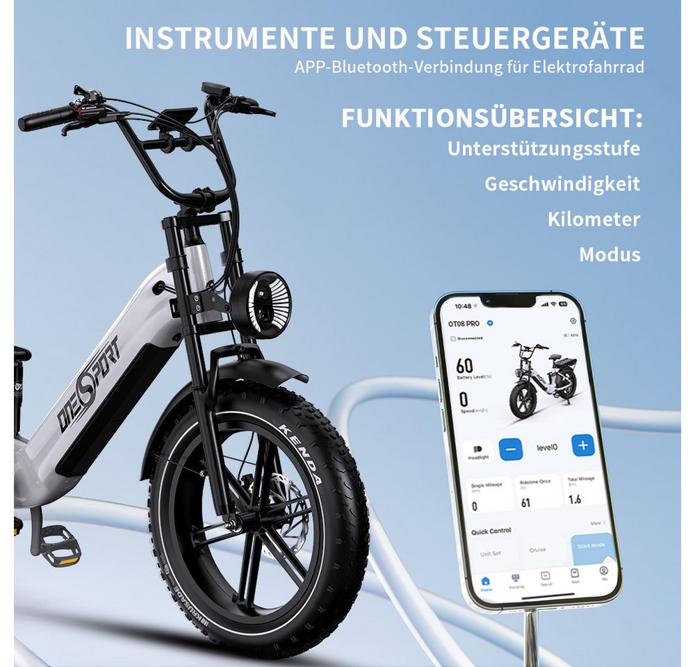 Onesport E-Bike Cityrad herren 1728WH Elektrofahrrad 204.0 Zoll 36AH 48V damen E-MBT, 7 Gang Shimano, Kettenschaltung, Heckmotor, 1728 Wh, Cityrad 7 Gang Shimano, hydraulischen Scheibenbremse, E-bikes Bild 5