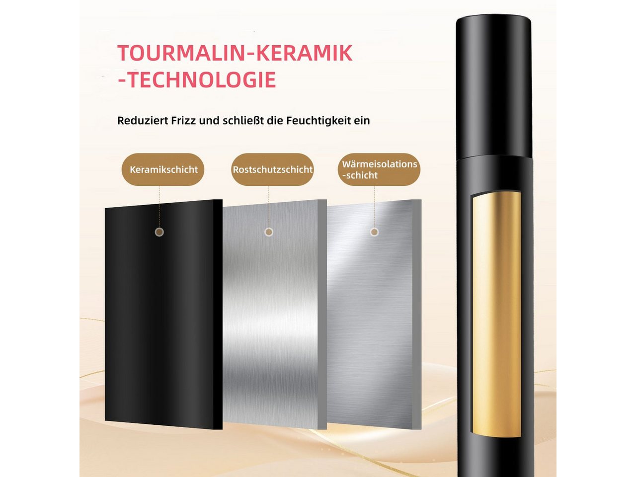 HATTEKER Lockenstab HT-121, 9 mm Lockenstab für kleine Locken, 13 Temperaturstufen 100–220 °C