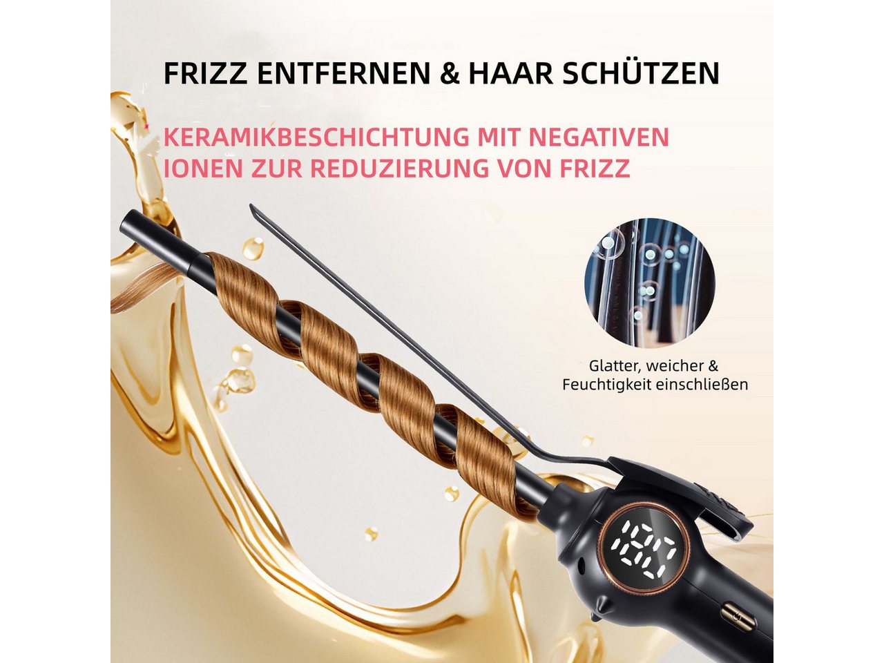 HATTEKER Lockenstab HT-121, 9 mm Lockenstab für kleine Locken, 13 Temperaturstufen 100–220 °C Bild 4