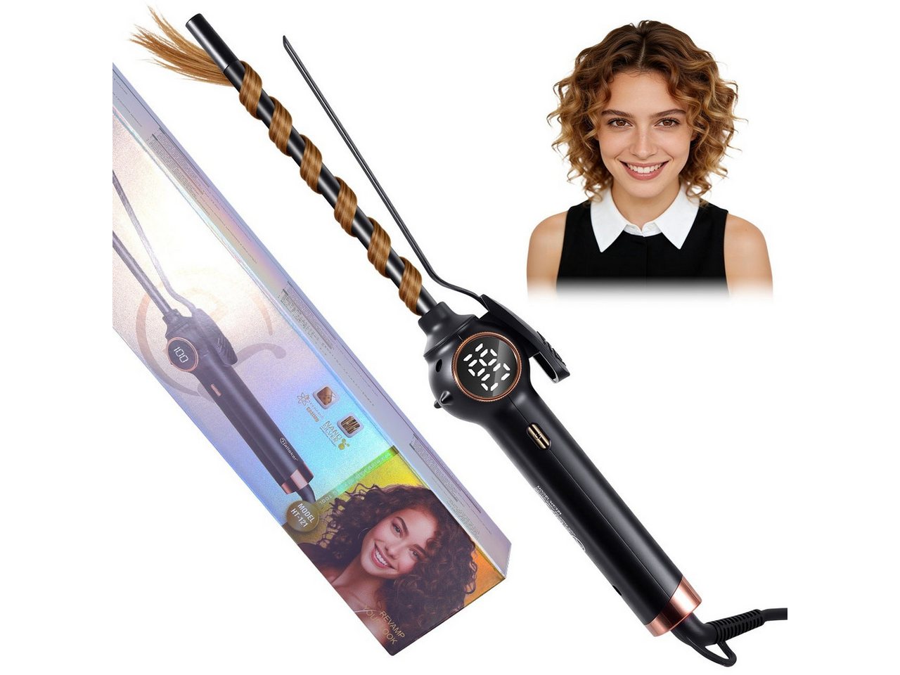 HATTEKER Lockenstab HT-121, 9 mm Lockenstab für kleine Locken, 13 Temperaturstufen 100–220 °C Bild 5