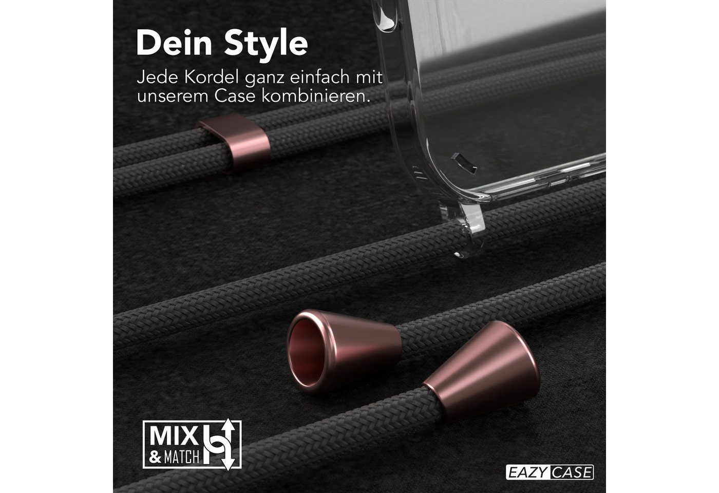 EAZY CASE Handykette Hülle mit Kette für Apple iPhone 16 Pro Max 6,9 Zoll, Hülle mit Umhängeband Bumper Case Hülle mit Band Etui Schwarz Rosé Bild 3