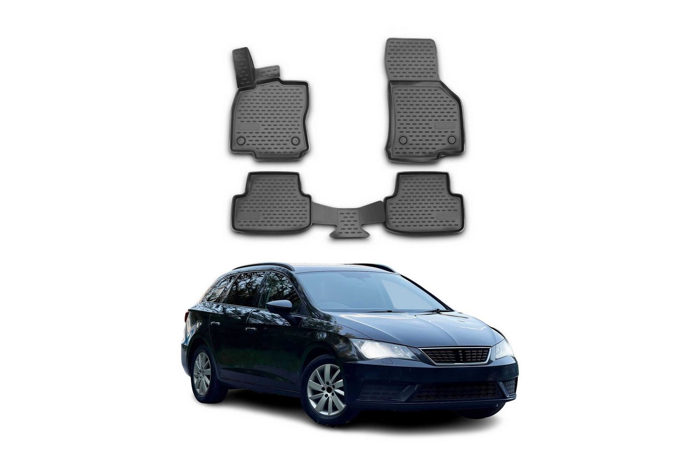 OMAC Auto-Fußmatten für Seat Leon 2012-2020 Schwarz 4 tlg TPE (4 St), für Seat Leon 2012-2020 Seat Leon 2012-2020, Antirutsch,Wasserfest,Einfache Installation