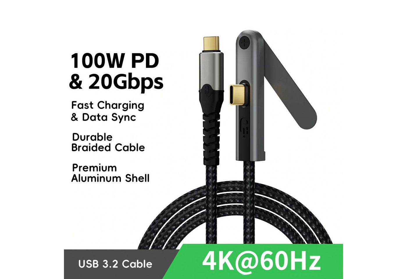 Bolwins E23 USB-C Kabel mit Ständer für Smartphone & Laptop PD 100W 4K USB USB-Kabel, USB-C-Stecker, USB-C-Stecker (200 cm), Klappbarer Standfuß, USB 3.2 20 Gbit/s, 4K 60 Hz, PD 100 W, 2 m Kabel Bild 3