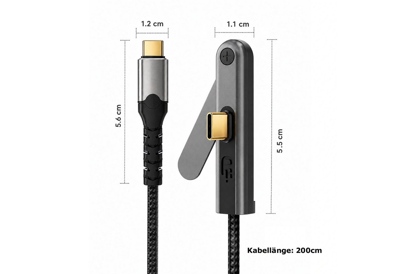 Bolwins E23 USB-C Kabel mit Ständer für Smartphone & Laptop PD 100W 4K USB USB-Kabel, USB-C-Stecker, USB-C-Stecker (200 cm), Klappbarer Standfuß, USB 3.2 20 Gbit/s, 4K 60 Hz, PD 100 W, 2 m Kabel Bild 5