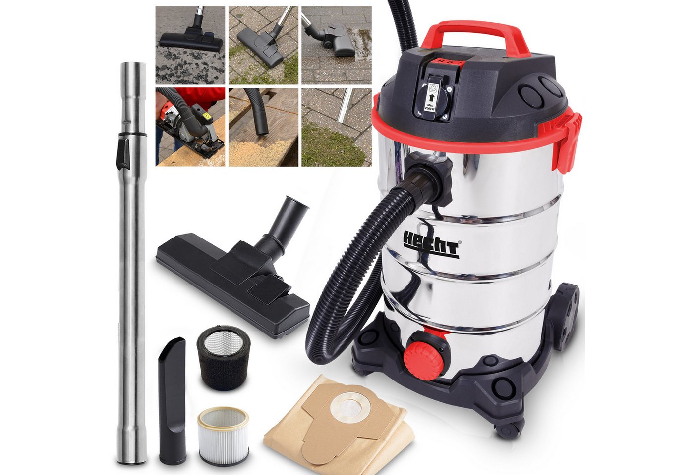 Hecht Industriesauger Nass-/Trockensauger 8335 Z mit Zubehör, 1400 W, Mit Beutel, 35L Behälter, 18 Kpa, Blasfunktion