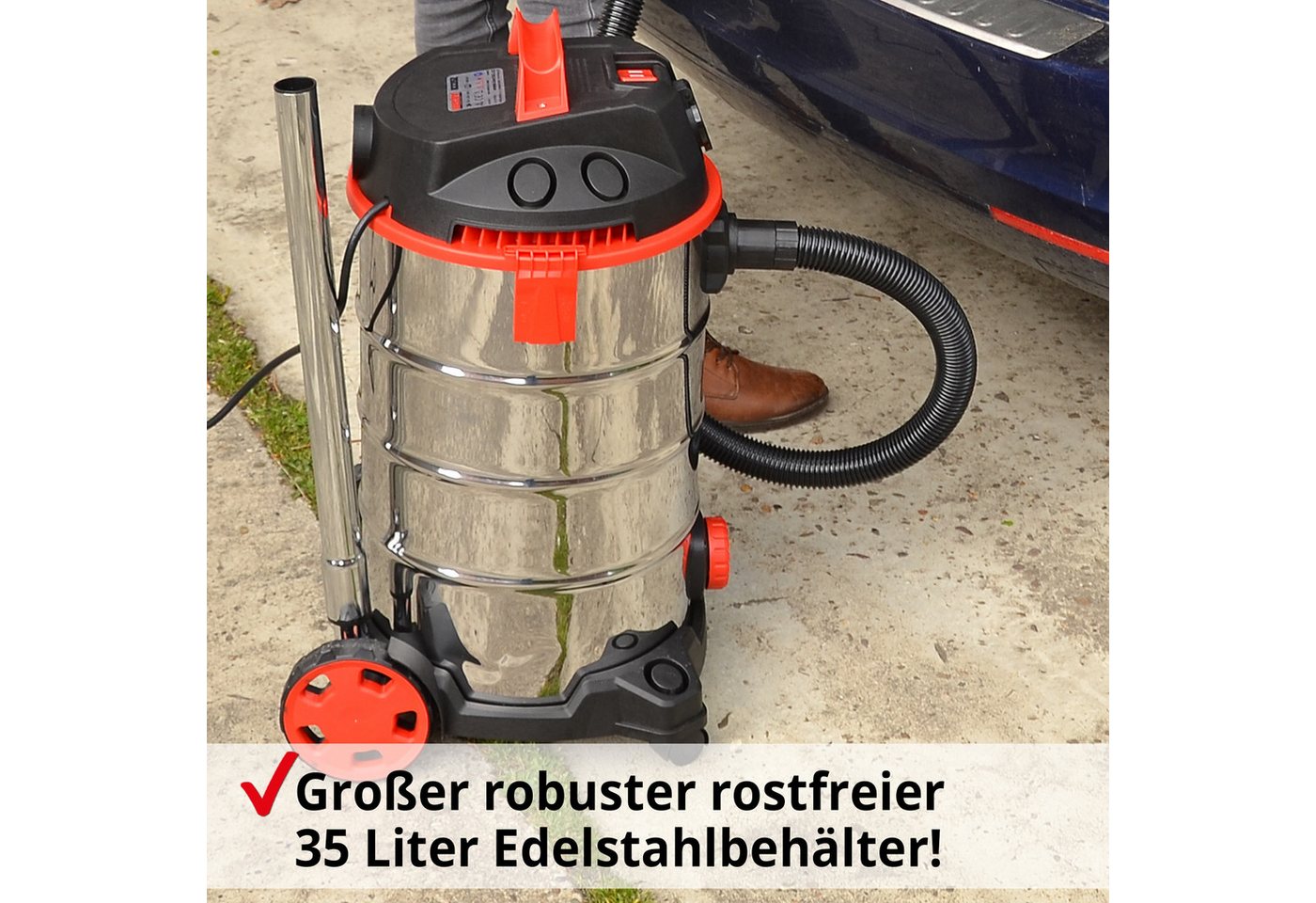 Hecht Industriesauger Nass-/Trockensauger 8335 Z mit Zubehör, 1400 W, Mit Beutel, 35L Behälter, 18 Kpa, Blasfunktion Bild 2