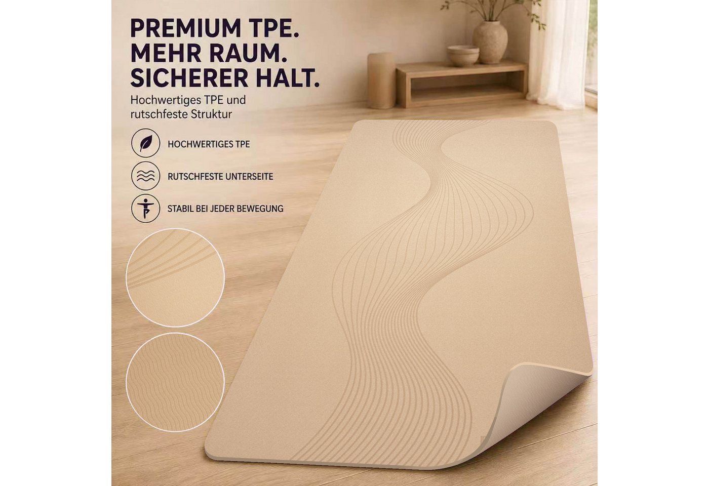 FunLife Yogamatte EXTRA WIDE 80 CM – einzeln oder mit 3 Widerstandsbändern (Set, Yogamatte, Tragegurt), extra breit, 8 mm gepolstert, rutschhemmend