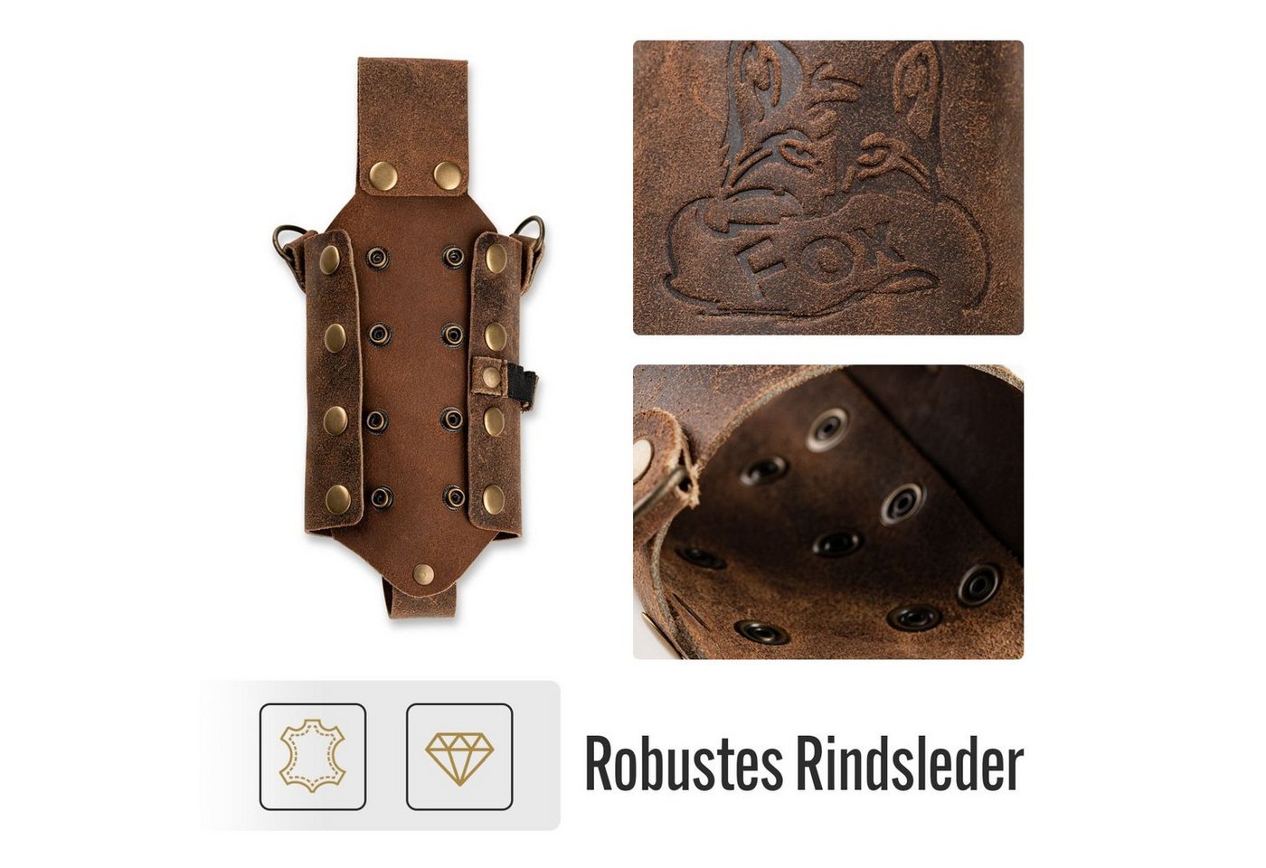 BLACK FOREST FOX Bierflaschenhalter Flaschenhalter HOLLY Lederholster m. Schulterriemen vint. braun Leder, (1-St) Bild 2