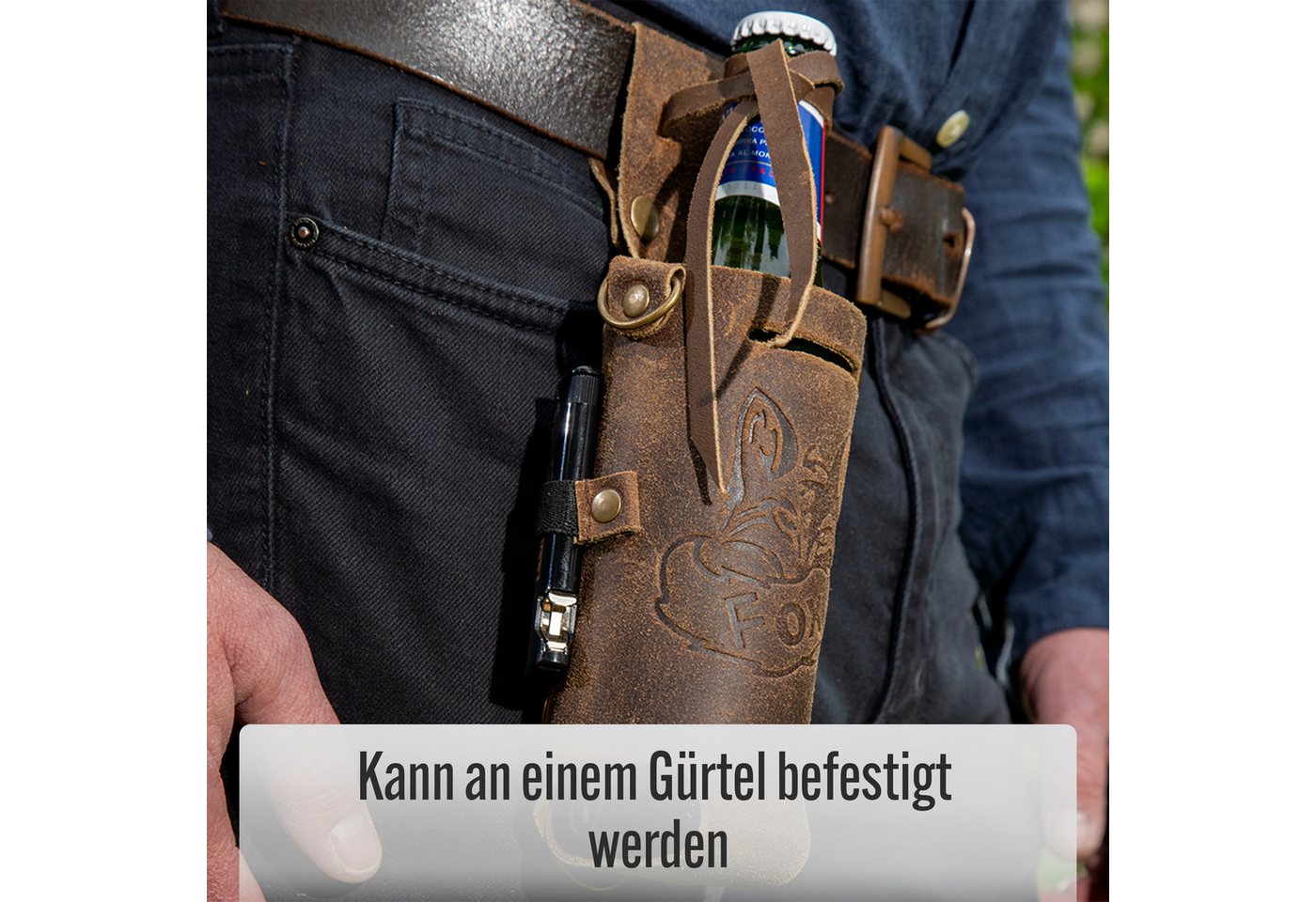 BLACK FOREST FOX Bierflaschenhalter Flaschenhalter HOLLY Lederholster m. Schulterriemen vint. braun Leder, (1-St) Bild 3