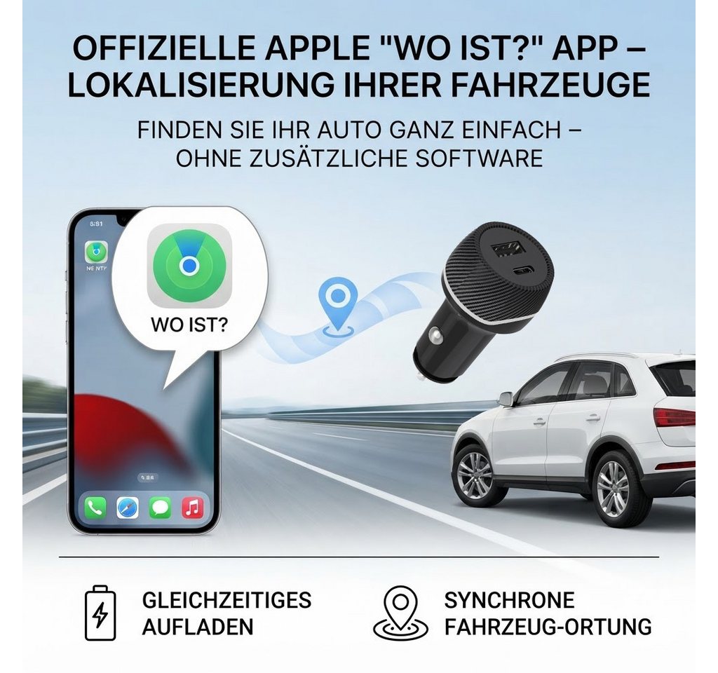 Fyrove Zigarettenanzünder-Verteiler Auto Ladegerät USB, KFZ Ladegerät (kompatibel mit Apple Find My (nur iOS), USB-C, USB 3.0 Typ A zu AV OUT/Digital, 2 USB Ladeanschlüsse Bild 2